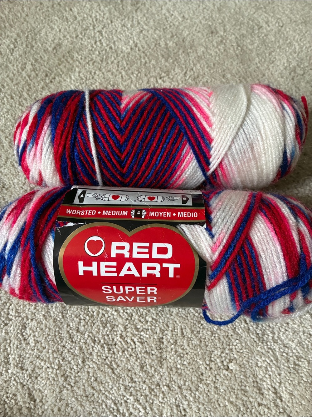 Red Heart Super Saver Variegated Red, Blue & White Yarn - Worsted
